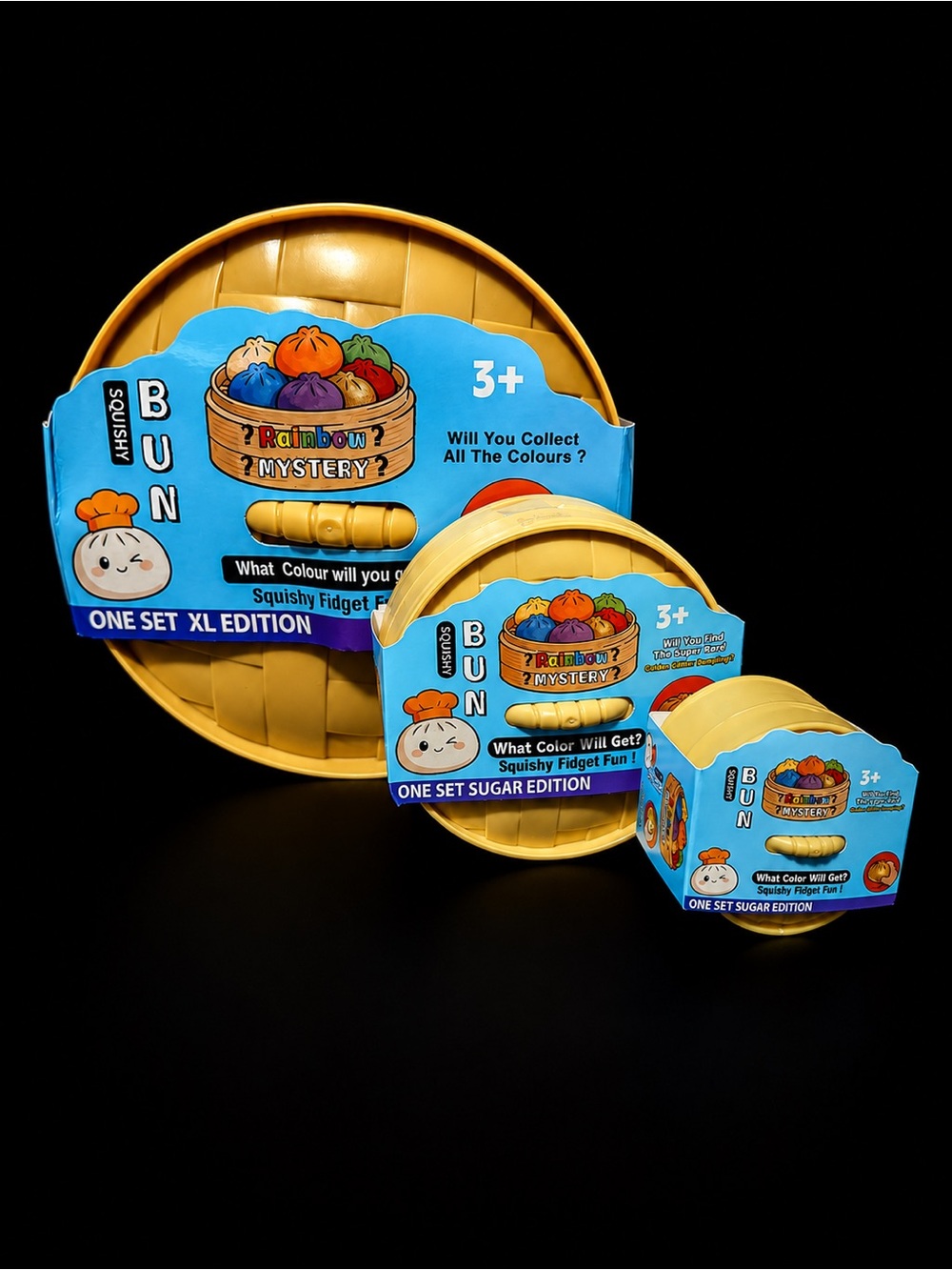 Mystery dumpling set. Includes XL, standard, and mini